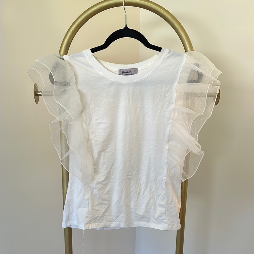 White Ruffle Sleeve Top